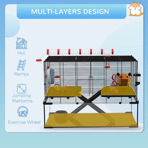 English Elm Pawhut Multi-level Small Animal Habitat with Glass Base Wire Enclosure and Accessories W2225P173816