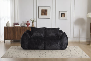 English Elm Giant Ultra Soft Fluffy Loveseat Bean Bag Sofa for Adults, Oversized Shredded Foam Couch with Pillows Black W3723P353894