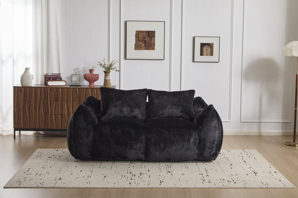 English Elm Giant Ultra Soft Fluffy Loveseat Bean Bag Sofa for Adults, Oversized Shredded Foam Couch with Pillows Black W3723P353894