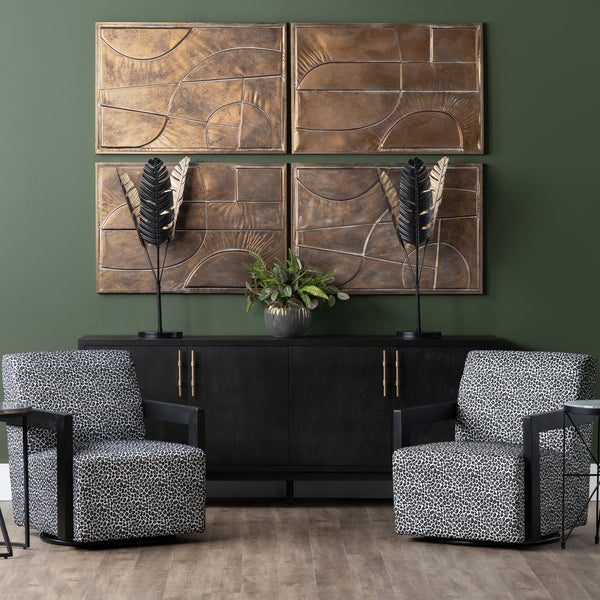 Crestview Collection Rustic 4 Door Media Credenza - Elegant Bayur Wood Sideboard With Smooth Black Finish & Storage Solutions Black Solid Wood Cvfdr1044