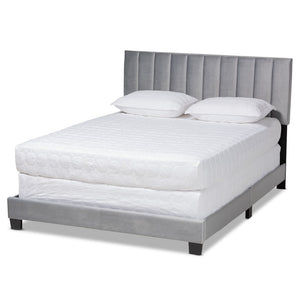 Baxton Studio Baxton Studio Clare Glam Velvet Upholstered Bed with Channel Tufted Headboard for Modern Elegance Queen CF8747X-Grey Velvet-Queen
