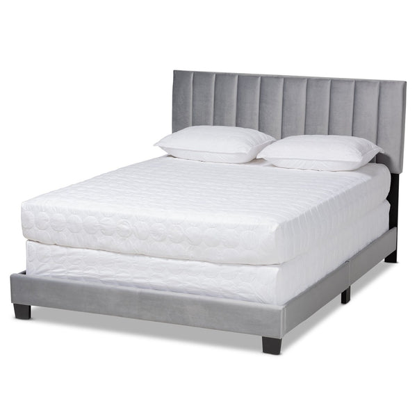 Baxton Studio Baxton Studio Clare Glam Velvet Upholstered Bed with Channel Tufted Headboard for Modern Elegance Queen CF8747X-Grey Velvet-Queen