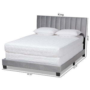 Baxton Studio Baxton Studio Clare Glam Velvet Upholstered Bed with Channel Tufted Headboard for Modern Elegance Queen CF8747X-Grey Velvet-Queen