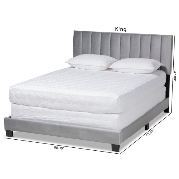 Baxton Studio Baxton Studio Clare Glam Velvet Upholstered Bed with Channel Tufted Headboard for Modern Elegance Queen CF8747X-Grey Velvet-Queen