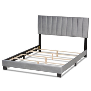 Baxton Studio Baxton Studio Clare Glam Velvet Upholstered Bed with Channel Tufted Headboard for Modern Elegance Queen CF8747X-Grey Velvet-Queen