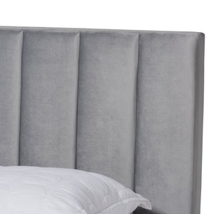 Baxton Studio Baxton Studio Clare Glam Velvet Upholstered Bed with Channel Tufted Headboard for Modern Elegance Queen CF8747X-Grey Velvet-Queen