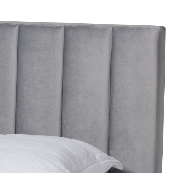 Baxton Studio Baxton Studio Clare Glam Velvet Upholstered Bed with Channel Tufted Headboard for Modern Elegance Queen CF8747X-Grey Velvet-Queen