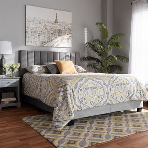 Baxton Studio Baxton Studio Clare Glam Velvet Upholstered Bed with Channel Tufted Headboard for Modern Elegance Queen CF8747X-Grey Velvet-Queen