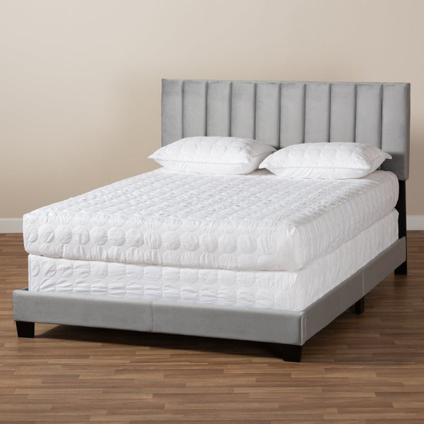 Baxton Studio Baxton Studio Clare Glam Velvet Upholstered Bed with Channel Tufted Headboard for Modern Elegance Queen CF8747X-Grey Velvet-Queen