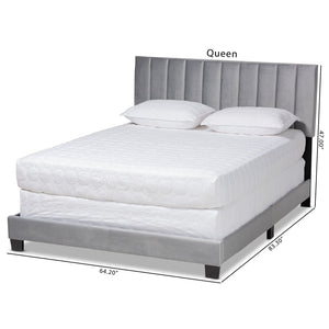 Baxton Studio Baxton Studio Clare Glam Velvet Upholstered Bed with Channel Tufted Headboard for Modern Elegance Queen CF8747X-Grey Velvet-Queen
