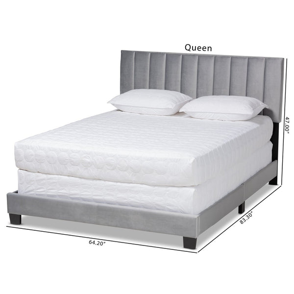 Baxton Studio Baxton Studio Clare Glam Velvet Upholstered Bed with Channel Tufted Headboard for Modern Elegance Queen CF8747X-Grey Velvet-Queen