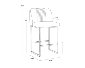 Sunpan Nevin Upholstered Counter Stool Ruched Seatback Foam Cushion Antique Brass Base 105087