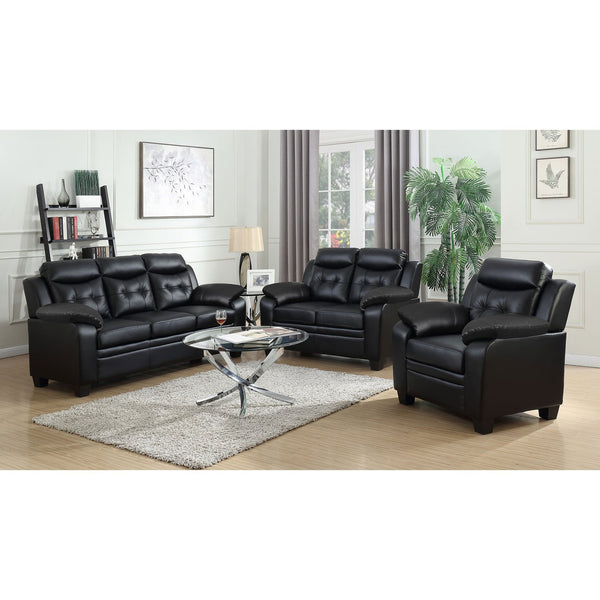 English Elm Castro Black 3-Piece Faux Leather Living Room Set - Modern Comfort, Chic Design & Easy Maintenance B062S01149