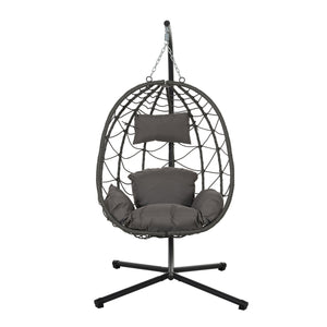 English Elm Egg Chair With Stand - Cozy Indoor Outdoor Wicker Swing Chair For Relaxation In Any Space W1703P163948