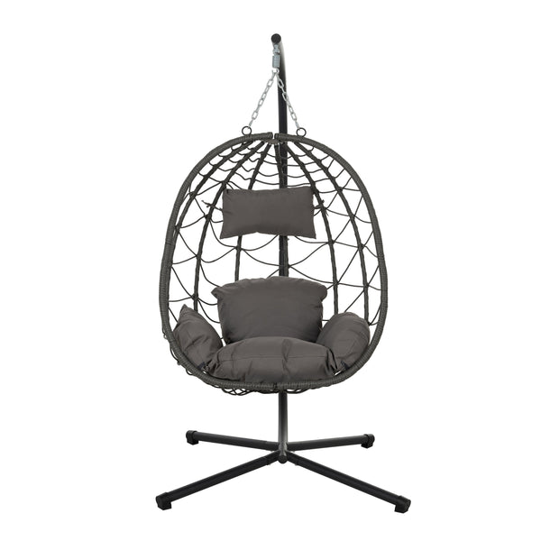 English Elm Egg Chair With Stand - Cozy Indoor Outdoor Wicker Swing Chair For Relaxation In Any Space W1703P163948