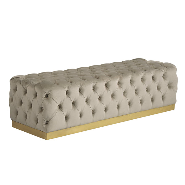 Sunpan Babette Upholstered Bench with Channel Tufting and Brass Base in Champagne Fabric 105111