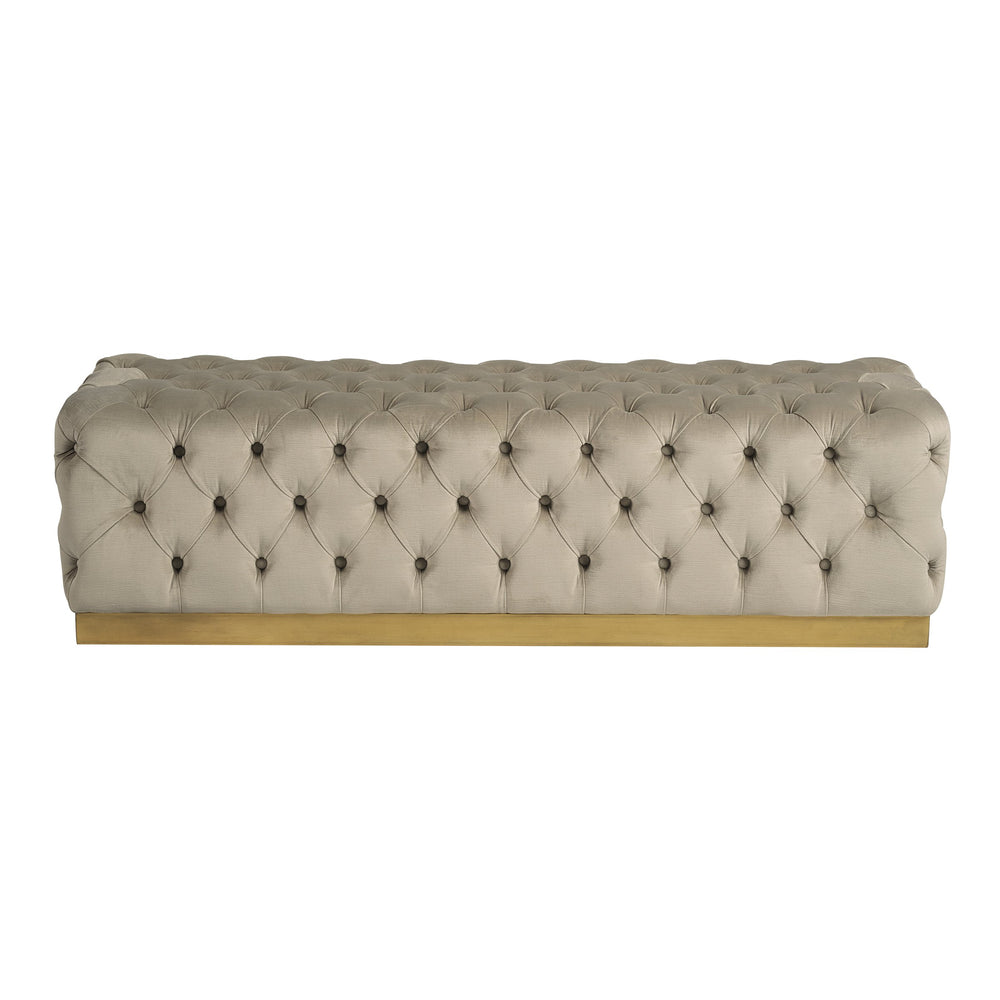 Sunpan Babette Upholstered Bench with Channel Tufting and Brass Base in Champagne Fabric 105111