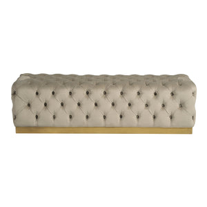 Sunpan Babette Upholstered Bench with Channel Tufting and Brass Base in Champagne Fabric 105111