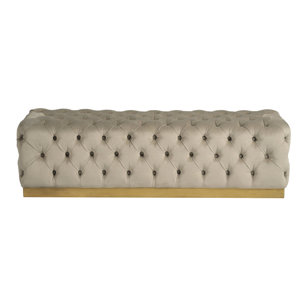 Sunpan Babette Upholstered Bench with Channel Tufting and Brass Base in Champagne Fabric 105111
