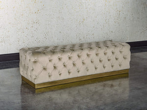 Sunpan Babette Upholstered Bench with Channel Tufting and Brass Base in Champagne Fabric 105111