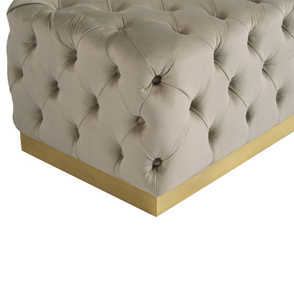 Sunpan Babette Upholstered Bench with Channel Tufting and Brass Base in Champagne Fabric 105111