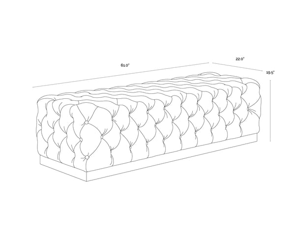 Sunpan Babette Upholstered Bench with Channel Tufting and Brass Base in Champagne Fabric 105111