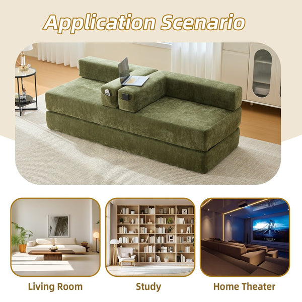 English Elm UNITED Folding Sofa Bed with Removable Cover Zipper, Chenille Memory Foam Sleeper for Small Spaces Green W1568P293807