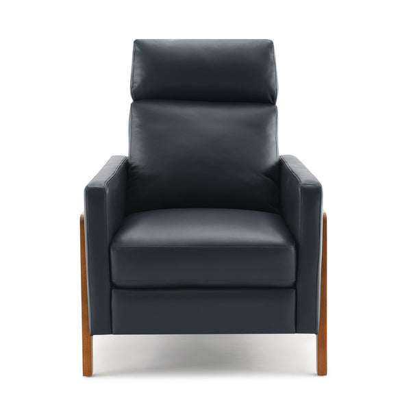 English Elm Richland Top-Grain Leather Push Back Recliner in Midnight Blue with Exposed Wood Frame, Cozy Seat Comfort B050P366073