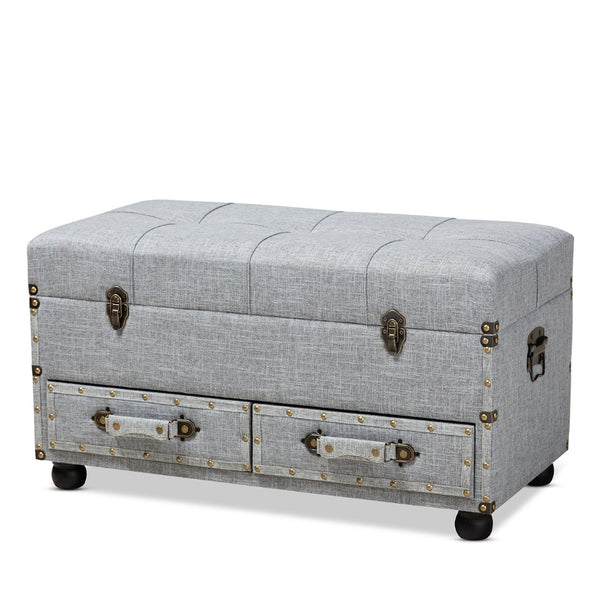Baxton Studio Baxton Studio Flynn Stylish Grey Upholstered Storage Ottoman with Drawers - Versatile Home Accent JY19A416-Grey-Otto
