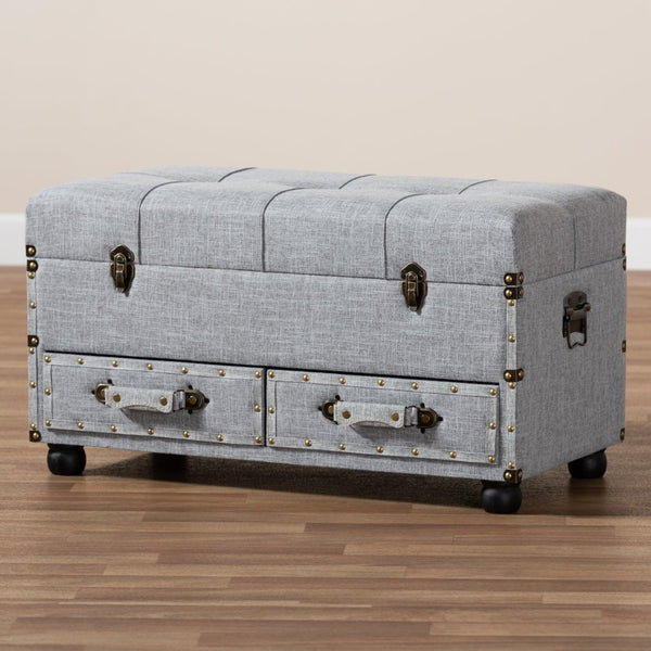 Baxton Studio Baxton Studio Flynn Stylish Grey Upholstered Storage Ottoman with Drawers - Versatile Home Accent JY19A416-Grey-Otto