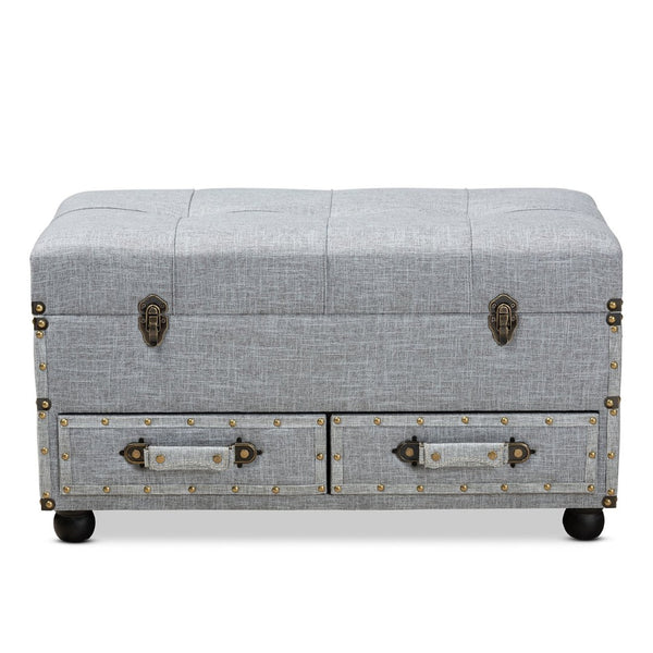 Baxton Studio Baxton Studio Flynn Stylish Grey Upholstered Storage Ottoman with Drawers - Versatile Home Accent JY19A416-Grey-Otto