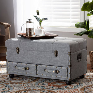 Baxton Studio Baxton Studio Flynn Stylish Grey Upholstered Storage Ottoman with Drawers - Versatile Home Accent JY19A416-Grey-Otto
