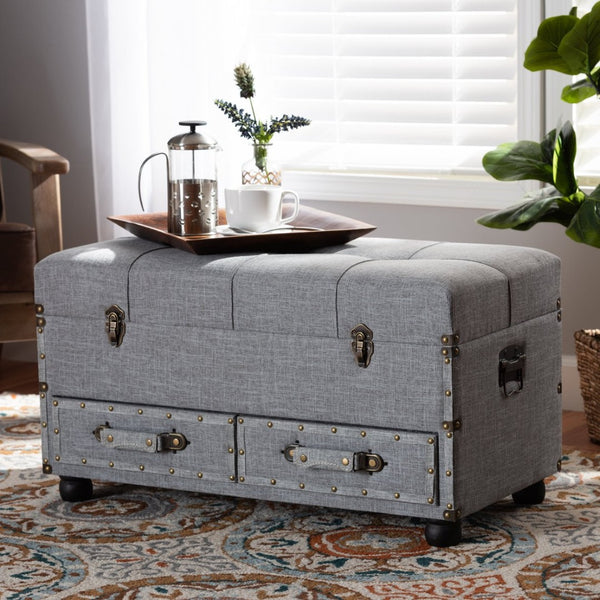 Baxton Studio Baxton Studio Flynn Stylish Grey Upholstered Storage Ottoman with Drawers - Versatile Home Accent JY19A416-Grey-Otto