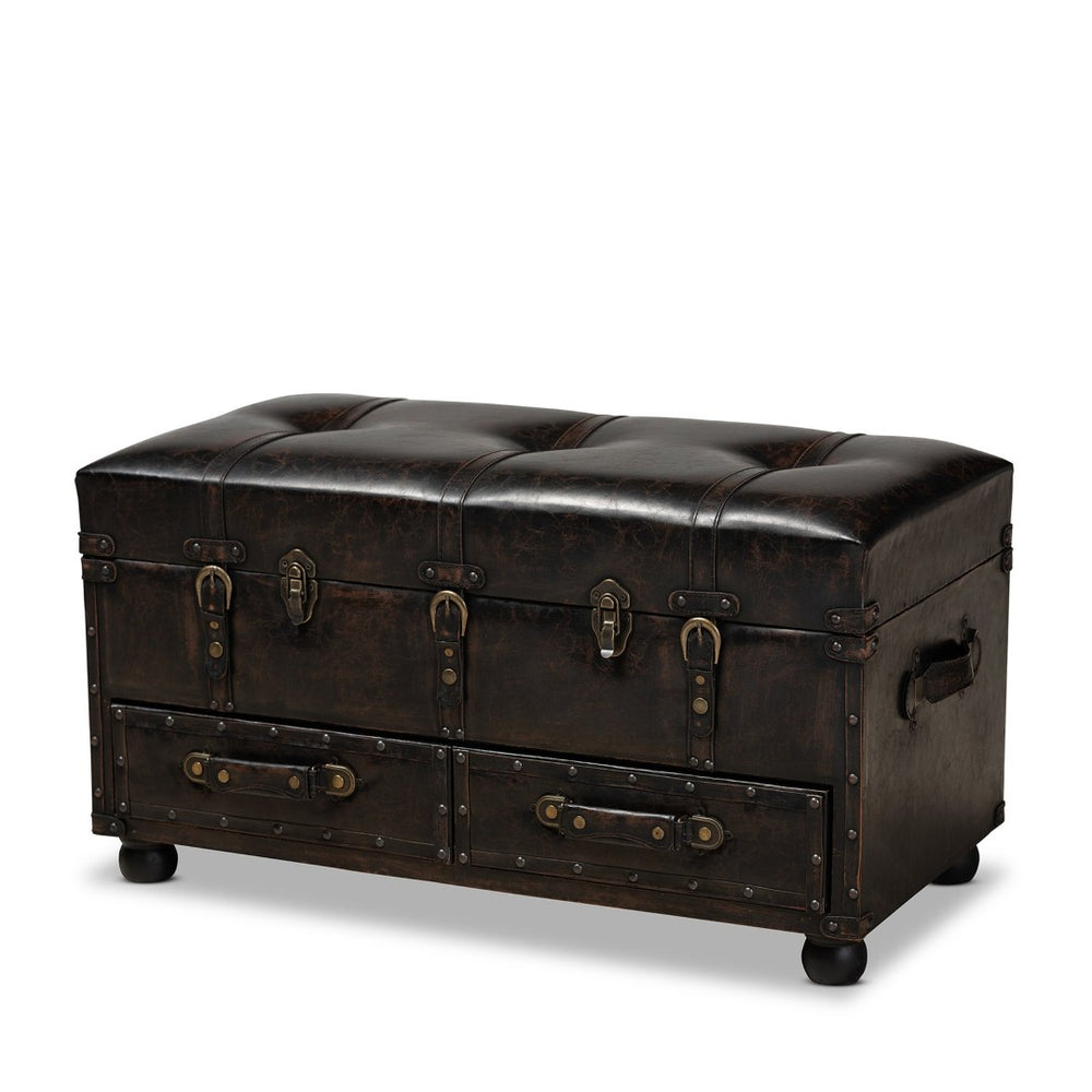 Baxton Studio Baxton Studio Vintage-Inspired Distressed Faux Leather Ottoman with Storage, Drawers & Footrest Functionality JY19A418-Brown-Otto