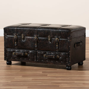 Baxton Studio Baxton Studio Vintage-Inspired Distressed Faux Leather Ottoman with Storage, Drawers & Footrest Functionality JY19A418-Brown-Otto