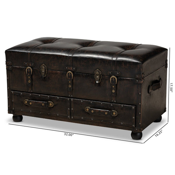 Baxton Studio Baxton Studio Vintage-Inspired Distressed Faux Leather Ottoman with Storage, Drawers & Footrest Functionality JY19A418-Brown-Otto