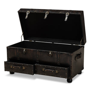 Baxton Studio Baxton Studio Vintage-Inspired Distressed Faux Leather Ottoman with Storage, Drawers & Footrest Functionality JY19A418-Brown-Otto