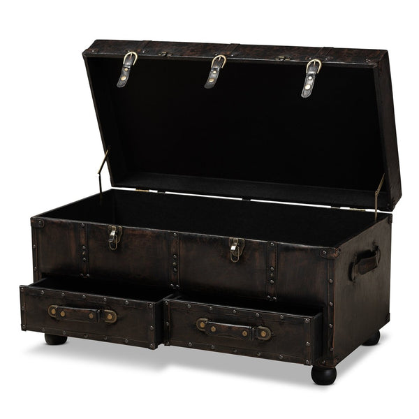 Baxton Studio Baxton Studio Vintage-Inspired Distressed Faux Leather Ottoman with Storage, Drawers & Footrest Functionality JY19A418-Brown-Otto