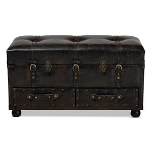 Baxton Studio Baxton Studio Vintage-Inspired Distressed Faux Leather Ottoman with Storage, Drawers & Footrest Functionality JY19A418-Brown-Otto