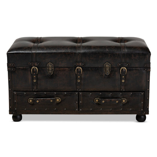 Baxton Studio Baxton Studio Vintage-Inspired Distressed Faux Leather Ottoman with Storage, Drawers & Footrest Functionality JY19A418-Brown-Otto