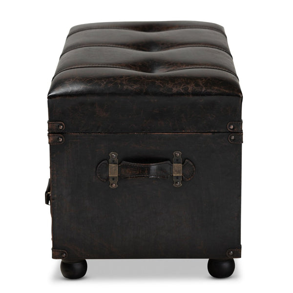 Baxton Studio Baxton Studio Vintage-Inspired Distressed Faux Leather Ottoman with Storage, Drawers & Footrest Functionality JY19A418-Brown-Otto