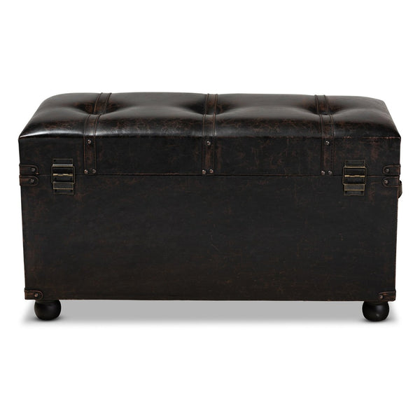 Baxton Studio Baxton Studio Vintage-Inspired Distressed Faux Leather Ottoman with Storage, Drawers & Footrest Functionality JY19A418-Brown-Otto
