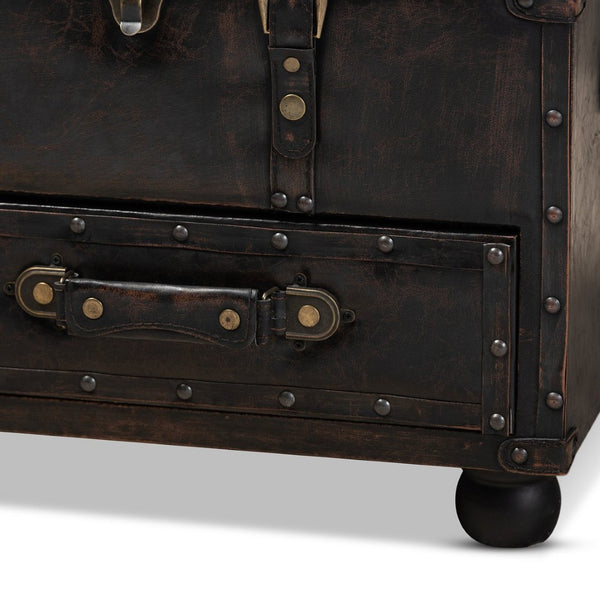 Baxton Studio Baxton Studio Vintage-Inspired Distressed Faux Leather Ottoman with Storage, Drawers & Footrest Functionality JY19A418-Brown-Otto