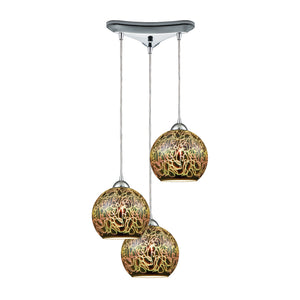 Illusions 10'' Wide 3-Light Pendant - Polished Chrome with 3-D Graffiti Glass 10518/3 Elk Lighting