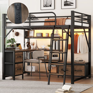English Elm Full Size Loft Bed With Integrated Desk, Storage Shelves & Wardrobe - Perfect For Small Spaces! W2593S00032