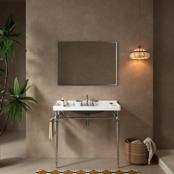 English Elm VICI 36" Bathroom Console Sink with Integrated Ceramic Basin, 3-Hole Faucet, Stainless Legs & Towel Bar Chrome,White W2615S00118
