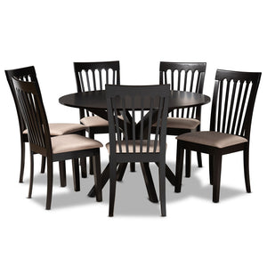 Baxton Studio Baxton Studio 7-Piece Modern Dining Set with Upholstered Chairs and Stylish Round Table for Elegance Lore Sand Lore-Sand/Dark Brown-7PC Dining Set