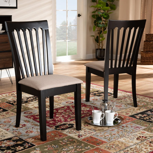 Baxton Studio Baxton Minette Modern Dining Chair Set - Espresso Finish, Plush Upholstery & Stylish Cut-Out Back RH319C-Sand/Dark Brown-DC-2PK