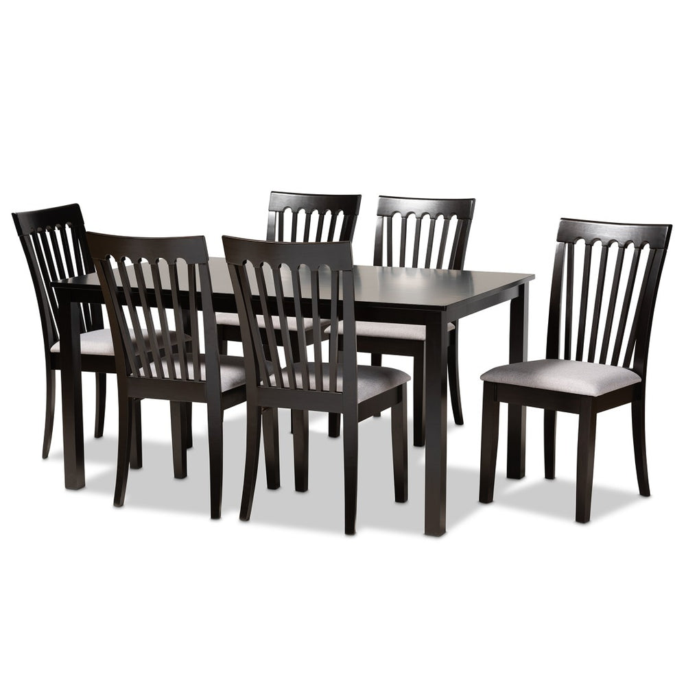 Baxton Studio Baxton Studio Minette 7-Piece Dining Set - Modern Gray Upholstery with Espresso Oak Table & Chairs RH319C-Grey/Dark Brown-7PC Dining Set