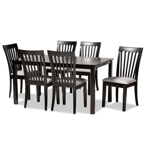 Baxton Studio Baxton Studio Minette 7-Piece Dining Set - Modern Gray Upholstery with Espresso Oak Table & Chairs RH319C-Grey/Dark Brown-7PC Dining Set